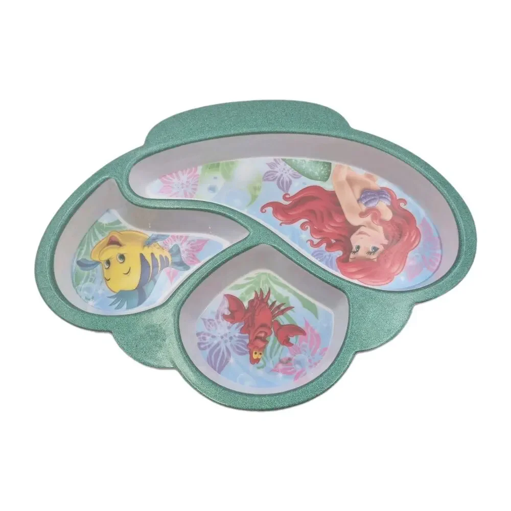 Disney Little Mermaid Glittery Green 3-Section Melamine Child Plate 10x8x1